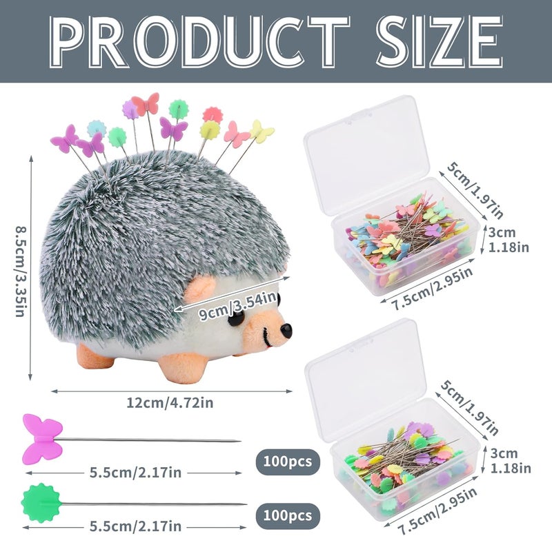 FTEVEN 200 Pieces Flat Head Straight Pins Hedgehog Pincushion Kit, Big Pincushion with Clear Storage Box and Quilting Pins, Colorful Head Straight Sewing Pins for Handicrafts DIY Sewing - Image 4